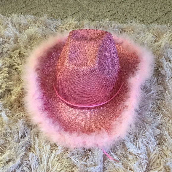 Accessories - Pink sparkle cowboy hat with fur